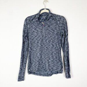 Athleta Womens Heathered Grey Striped Quarter-Zip Pullover Athletic Top Womens S